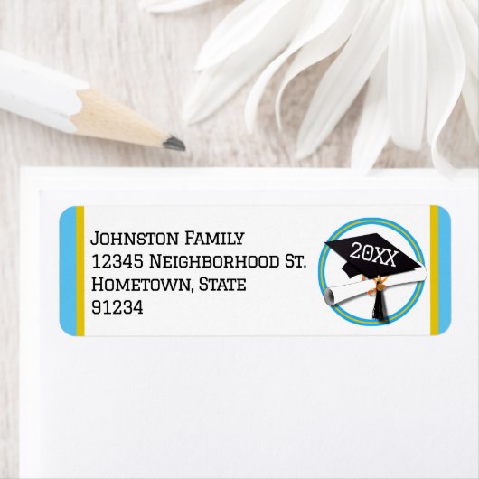 School Kleuren Lt Blauw en Goud Afstuderen Etiket (Insitu)