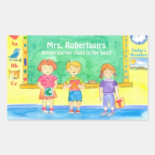 School Kleuterschool Klasse Studenten Aangepaste N Rechthoekige Sticker (Voorkant)