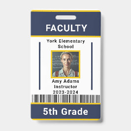 School Leraar ID Badge Sjabloon met Barcode Blauw