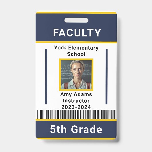 School Leraar ID Badge Sjabloon met Barcode Blauw (Voorzijde)
