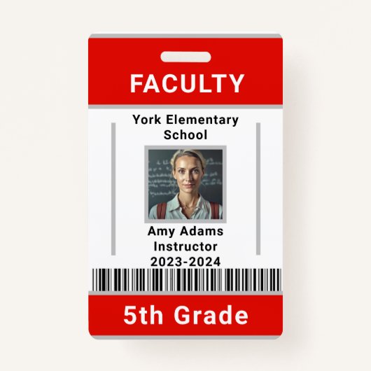 School Leraar ID Badge Sjabloon met barcode rood (Voorkant)