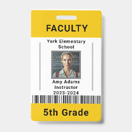 School Leraar ID Badge Sjabloon W / Barcode Geel