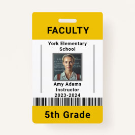 School Leraar ID Badge Sjabloon W / Barcode Geel