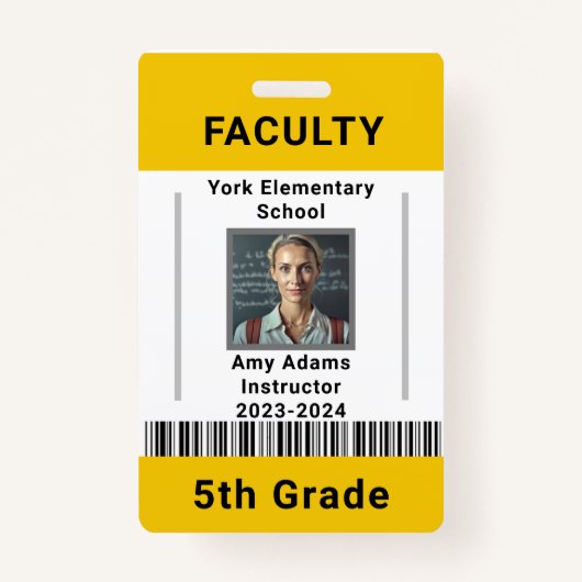 School Leraar ID Badge Sjabloon W / Barcode Geel (Voorkant)