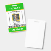 School Leraar ID Badge Sjabloon W / Barcode Groen (Voor- en achterkant)