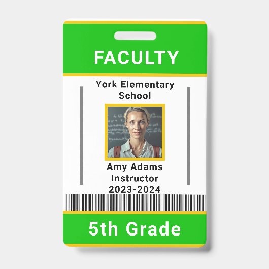 School Leraar ID Badge Sjabloon W / Barcode Groen (Voorkant)