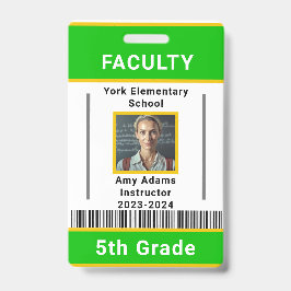 School Leraar ID Badge Sjabloon W / Barcode Groen