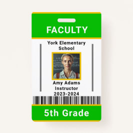 School Leraar ID Badge Sjabloon W / Barcode Groen