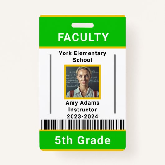 School Leraar ID Badge Sjabloon W / Barcode Groen (Voorkant)