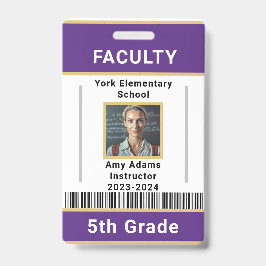 School Leraar ID Badge Sjabloon W / Barcode Paarse