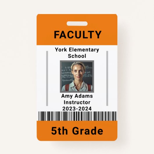 School Leraar ID Badge Sjabloon W / Barcode Sinaas (Voorkant)