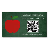 School Leraar Red Apple Chalkboard QR Code Magnetisch Visitekaartje (Voorkant)