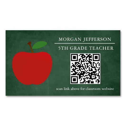 School Leraar Red Apple Chalkboard QR Code Magnetisch Visitekaartje (Voorkant)