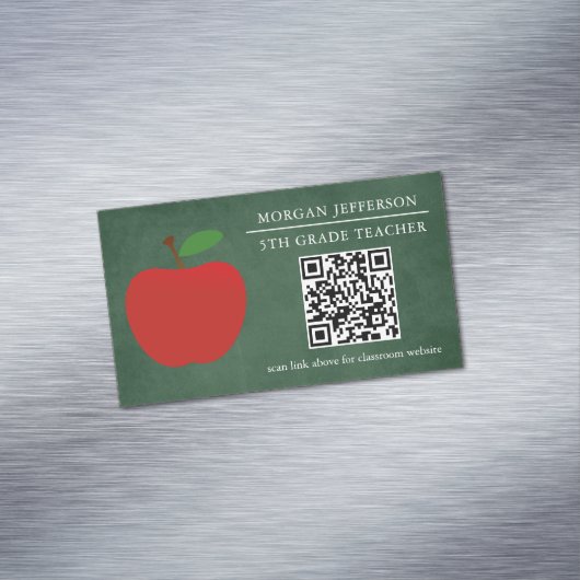 School Leraar Red Apple Chalkboard QR Code Magnetisch Visitekaartje (Voorbeeld)