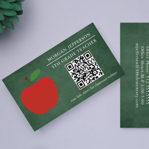 School Leraar Red Apple Chalkboard QR Code Visitekaartje