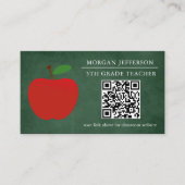 School Leraar Red Apple Chalkboard QR Code Visitekaartje (Voorkant)