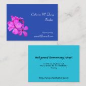 School leraar, roze bloemen visitekaartje (Voorkant / Achterkant)