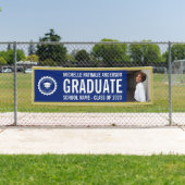 School logo Afstudeerfoto Blauwe Gouden Banner (Insitu)