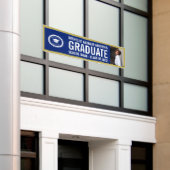 School logo Afstudeerfoto Blauwe Gouden Banner (Buitenkant Gebouw)