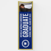 School logo Afstudeerfoto Blauwe Gouden Banner (Verticaal)