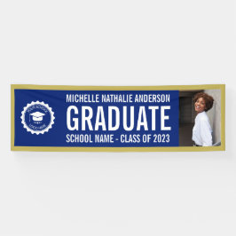 School logo Afstudeerfoto Blauwe Gouden Banner