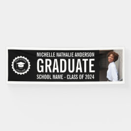 School logo Afstudeerfoto Feest Zwart Wit Spandoek
