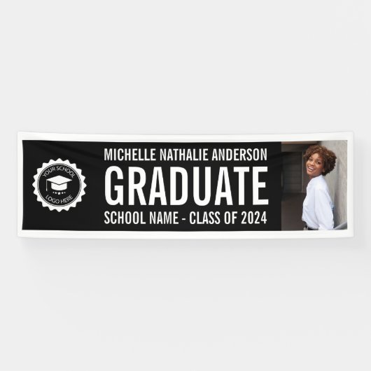 School logo Afstudeerfoto Feest Zwart Wit Spandoek (Horizontaal)