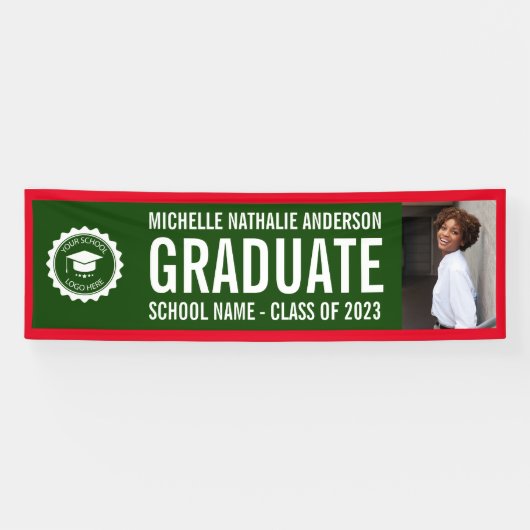 School logo Afstuderen Foto Green Red Spandoek (Horizontaal)