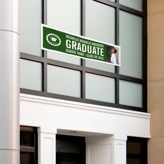School logo Afstuderen Foto groen wit Spandoek (Buitenkant Gebouw)