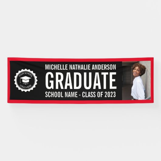 School logo Afstuderen Foto Party Black Red Spandoek (Horizontaal)