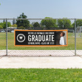 School logo Afstuderen Foto Party Black Sinaasappe Spandoek (Insitu)