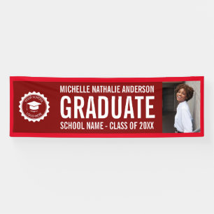 School logo Afstuderen Foto Party Maroon and Red Spandoek