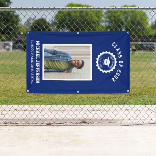 School logo of mascot Blue Photo Afstuderen Spandoek (Insitu)