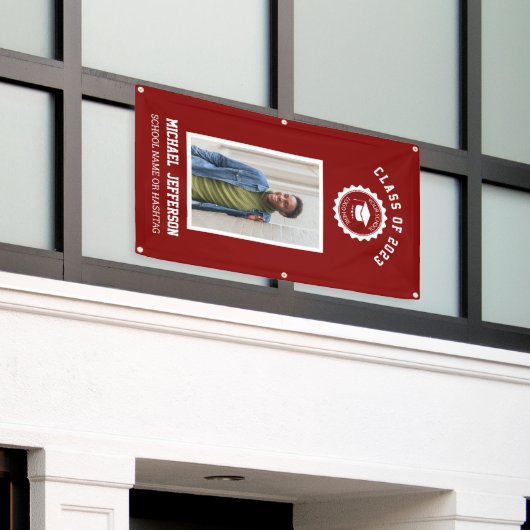 School logo of mascot Maroon Foto Afstuderen Spandoek (Buitenkant Gebouw)