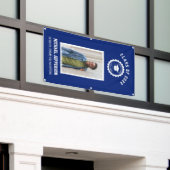 School logo of mascotte Blauwe foto Afstuderen Spandoek (Buitenkant Gebouw)