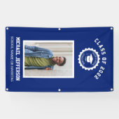 School logo of mascotte Blauwe foto Afstuderen Spandoek (Horizontaal)