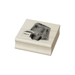 School Lunch Brown Bag Apple Milk Carton Stempel