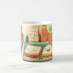 school lunch dienblad geïllustreerd in een "kawaii koffiemok