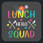 School Lunch Hero Squad Cafeteria Workers Vierkante Sticker<br><div class="desc">School Lunch Hero Squad Funny Cafeteria Workers ontwerpen Gift Square Sticker Classic Collectie.</div>