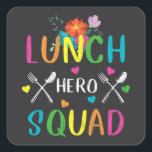 School Lunch Hero Squad Cafeteria Workers Vierkante Sticker<br><div class="desc">School Lunch Hero Squad Funny Cafeteria Workers ontwerpen Gift Square Sticker Classic Collectie.</div>