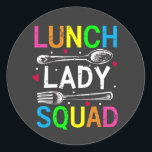 School Lunch Lady Squad Cafeteria Workers Ronde Sticker<br><div class="desc">School Lunch Lady Squad Funny Cafeteria Workers ontwerpen Classic Round Sticker Classic Collectie.</div>