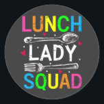 School Lunch Lady Squad Cafeteria Workers Ronde Sticker<br><div class="desc">School Lunch Lady Squad Funny Cafeteria Workers ontwerpen Classic Round Sticker Classic Collectie.</div>