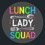 School Lunch Lady Squad Cafeteria Workers Ronde Sticker<br><div class="desc">School Lunch Lady Squad Funny Cafeteria Workers ontwerpen Classic Round Sticker Classic Collectie.</div>