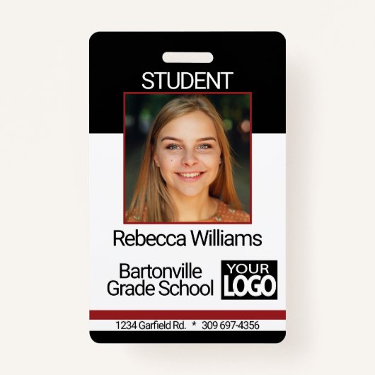 School / Medewerker Foto Badge - Zwart en Rood (Voorkant)
