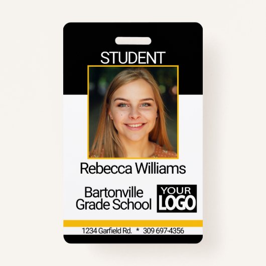 School / Medewerker Fotobadge - Zwart en Goud Badge (Voorkant)
