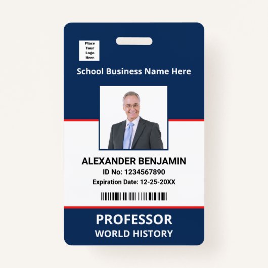 School Medewerker Photo Bar Code Naam Aangepast Badge (Voorkant)