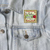 School Media Specialist - Tan Gingham Vierkante Button 5,1 Cm (In situ)