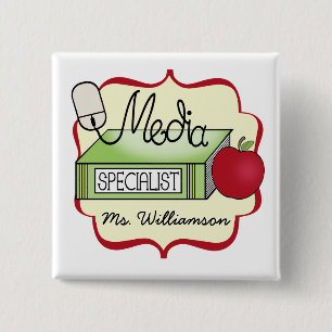 School Media Specialist Vierkante Button 5,1 Cm