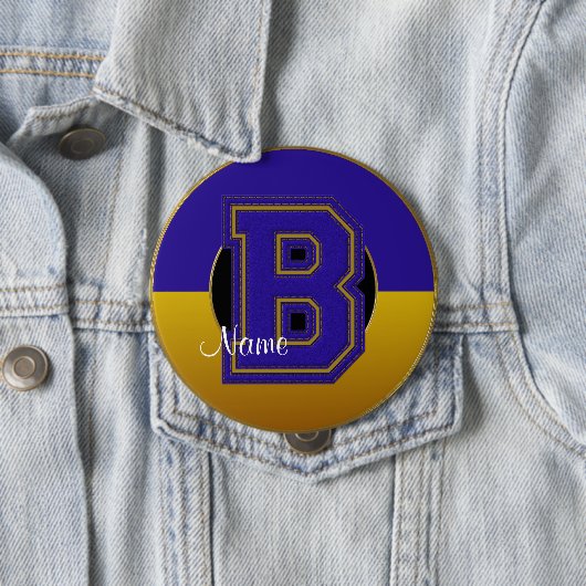 School Monogrammed Button, Blue-Gold Letter B Ronde Button 4,0 Cm (In situ)