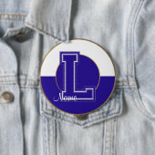 School Monogrammed Button, Blue-White Letter L Ronde Button 4,0 Cm (In situ)